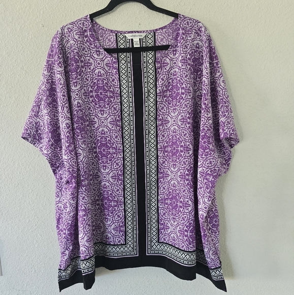 Croft & Barrow Blouse Women 2X Mixed Media Print Flowy Art Hippie  Bohomein - Picture 5 of 11